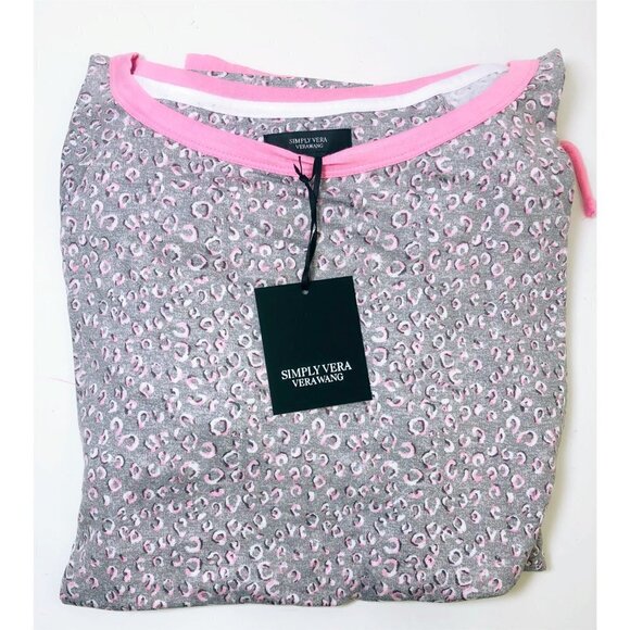 Simply Vera Wang Womens Gray Pink Short Sleeve Pockets Crop Pajama Sets Sz M New - Picture 6 of 12